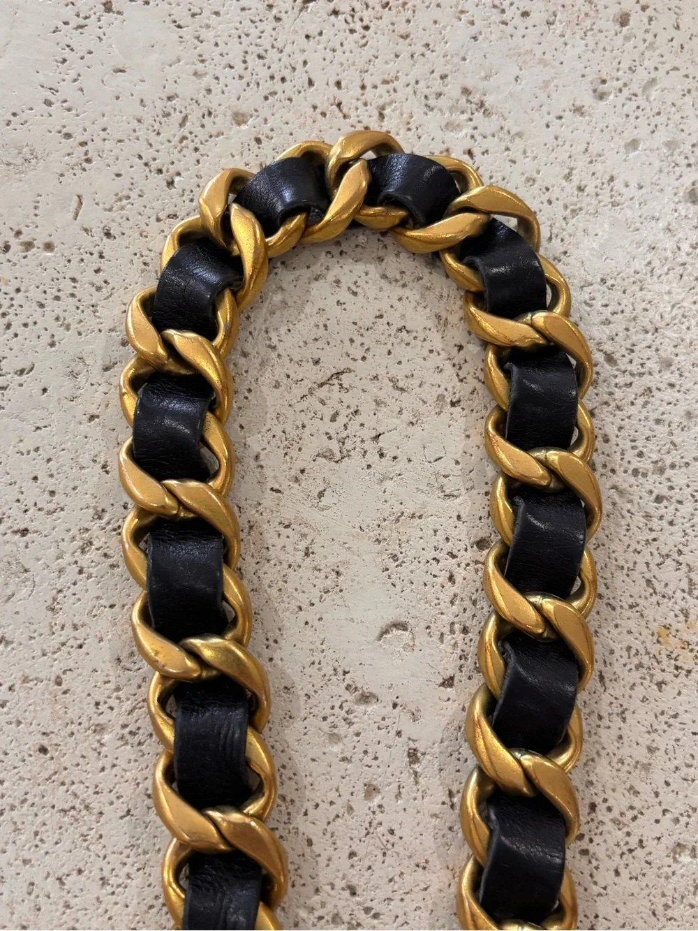 Authentic CHANEL 1994 runway gold plated leather chain charm belt 84cm